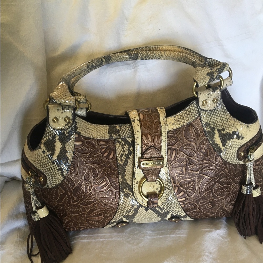 Genuine Leather Embossed Sharif Studio Snakeskin Handbag